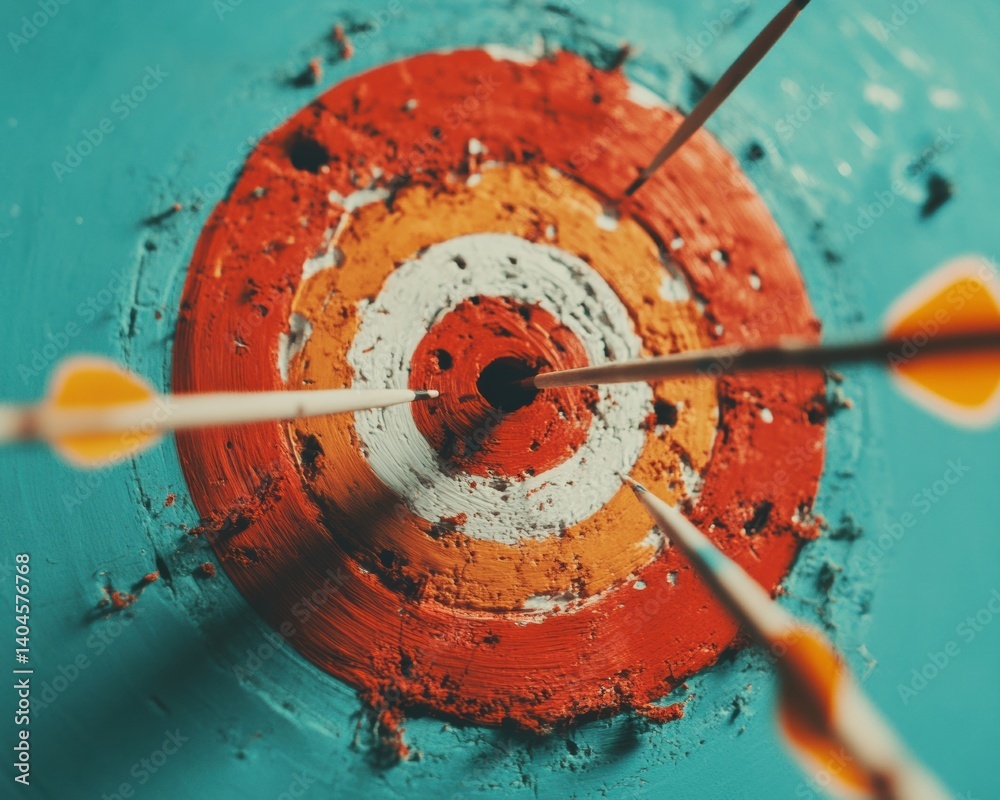 Poster Disruptive Strategy Visualization Missed Opportunities Target with Scattered Arrows - Agile Learning and Risk Management Breakthrough in Business Performance