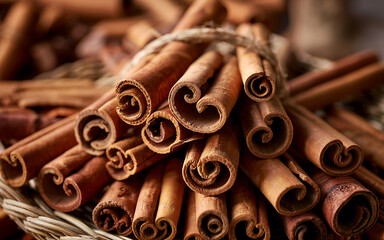 Aromatic Cinnamon Sticks Tied with Twine, Warm Spices for Festive Baking and Holiday Decorations