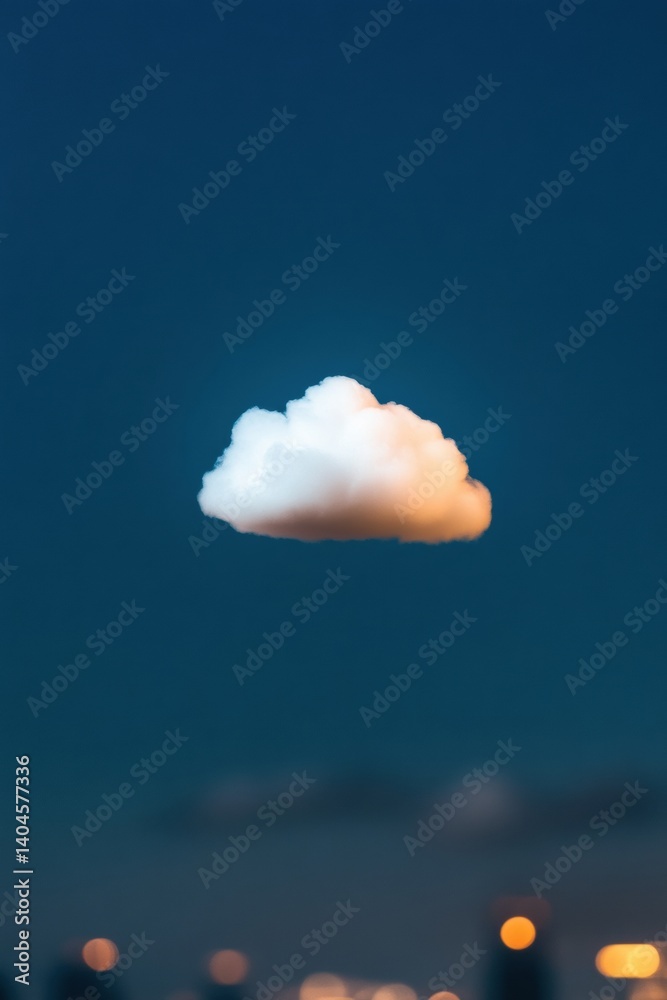Poster Ethereal Cloud Computing Minimalist Digital Transformation Visualization - Soft Tech Innovation Meets Ambient Urban Nightscape Elegance