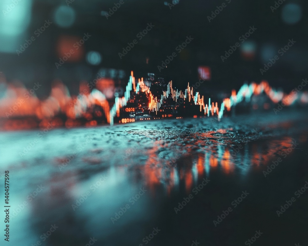 Poster Futuristic Financial Analytics Immersive Digital Stock Market Visualization with Holographic Data Projection - Next-Gen Trading Intelligence and AI-Driven Market Insights