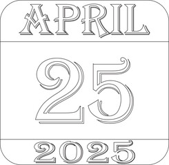 April 2025 calendar line art icon.Agenda plan, april month schedule calendar and Time planner.Meeting appointment time.Calendar Event schedule date.calendar date icon on white background.