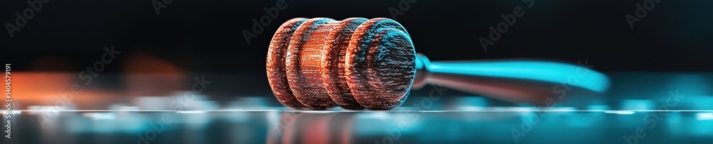 Poster cybernetic auction dynamics futuristic digital gavel icon symbolizing next-gen legal tech platforms 