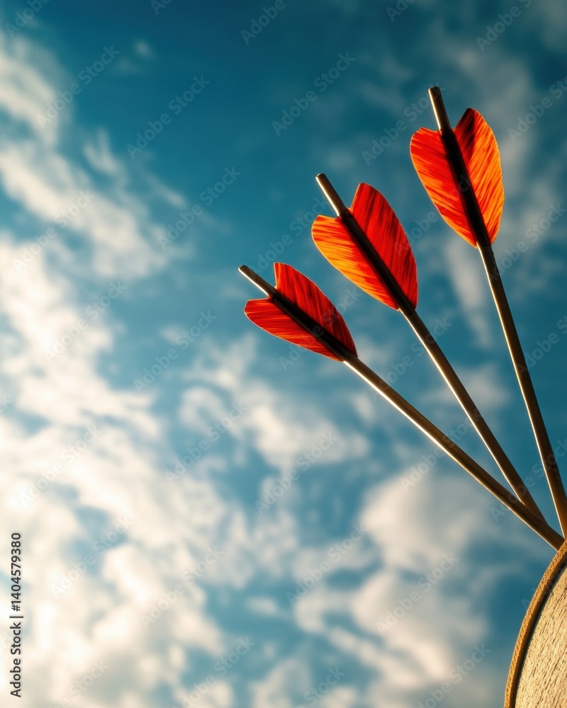 Poster minimalist archery aesthetic vibrant precision arrows against cloudy sky - dynamic performance visua