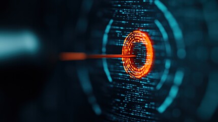 Precision Tech Visualization Futuristic Digital Targeting Interface with Glowing Arrow Impact - Innovative Data Dynamics and Technological Achievement Concept