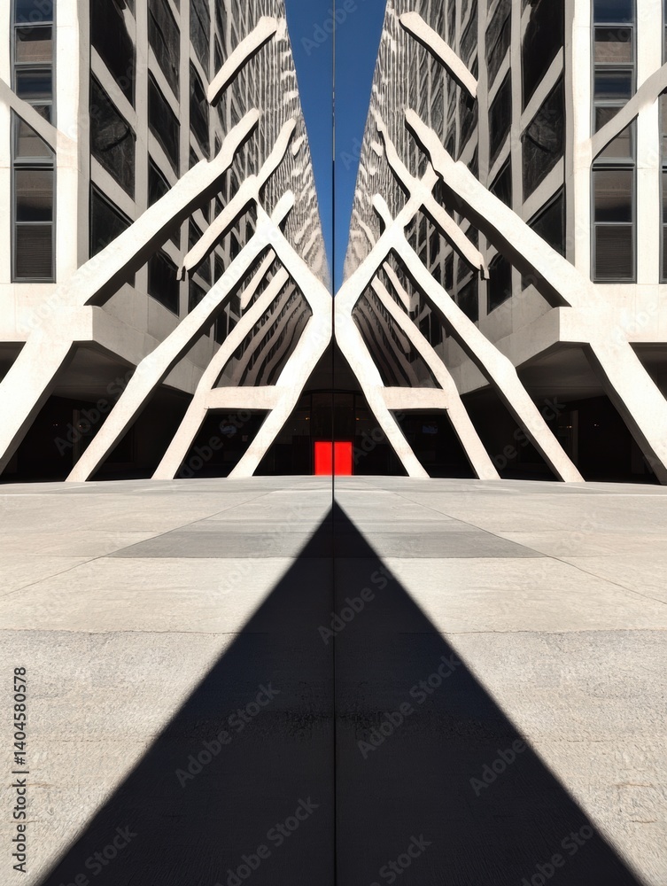 Poster architectural minimalism symmetrical urban design showcasing geometric glass facade with precision e