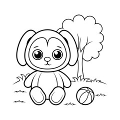 Obraz premium cute doll and ball add grass and a tree coloring (1).eps