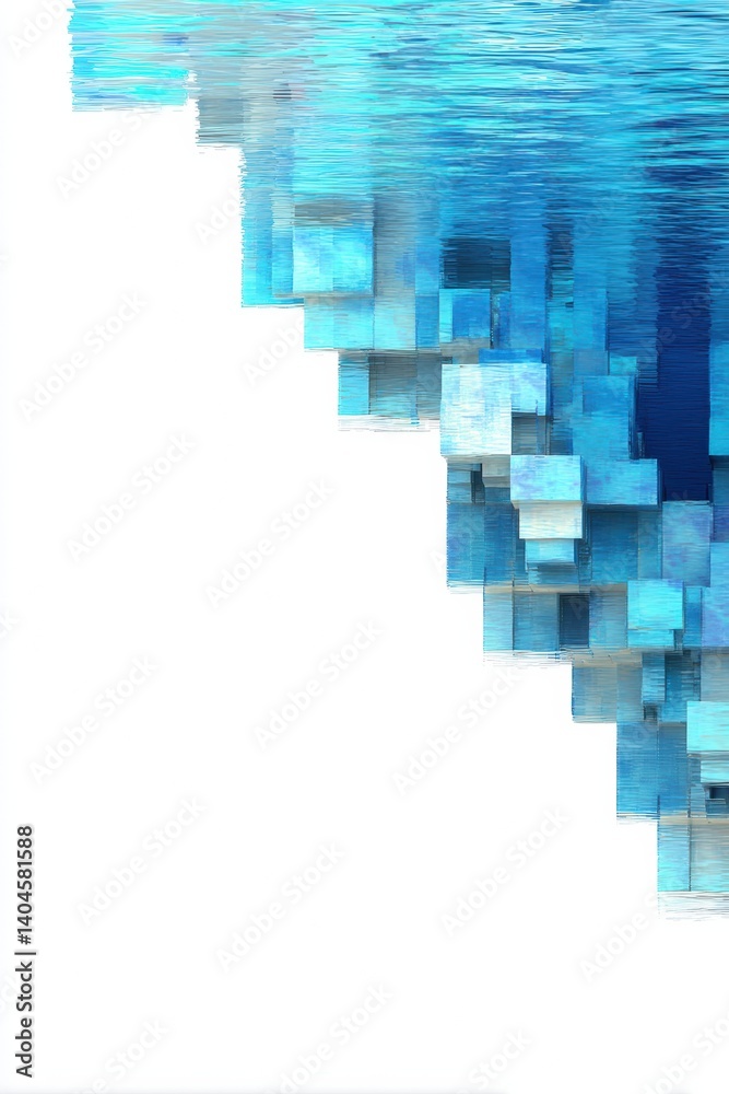 Poster Digital Flux Immersive Pixel Deconstruction in Azure Tones - Innovative Tech Visualization for Cybersecurity, AI, and Emerging Digital Transformation Strategies