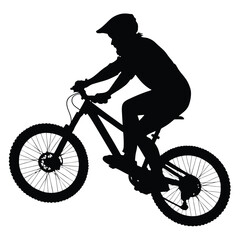 Naklejka premium Silhouette Cyclist Riding Bike, Athlete Wearing Helmet on Transparent Backdrop