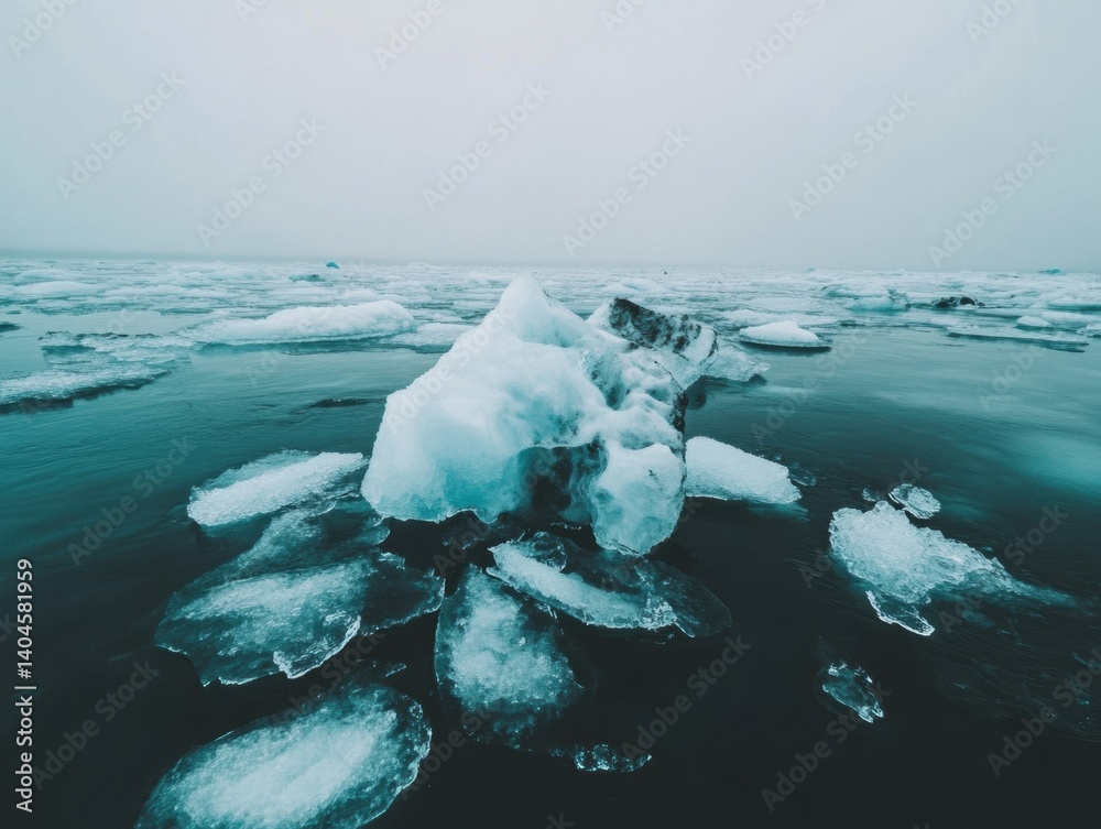 Aufkleber Climate Crisis Visualization Ethereal Arctic Ice Fragmentation Revealing Global Warming Impact - Sustainable Environmental Documentation for Digital Media