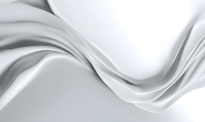 Elegant White Draped Fabric Soft Flowing Waves Abstract Background Texture Design Modern Smooth Silky 3D Render Illustration White Background Gray    