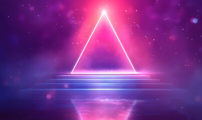 Abstract Neon Triangle Stage Pink Purple Futuristic Glowing Light Background Modern Design Digital Art Graphic Illustration Vibrant Color Trendy      