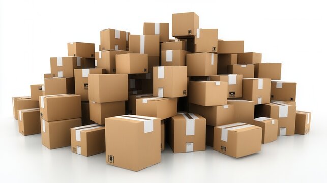 A large pile of cardboard boxes
