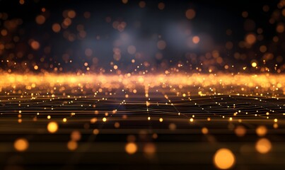 Abstract Golden Lights Background Digital Art Sparkle Elegant Luxury Design Festive Glowing Particles Shimmering Network Texture Modern Graphic Golden