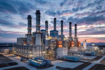 Fototapeta premium A Comprehensive View of a Modern Industrial Power Plant at Dusk