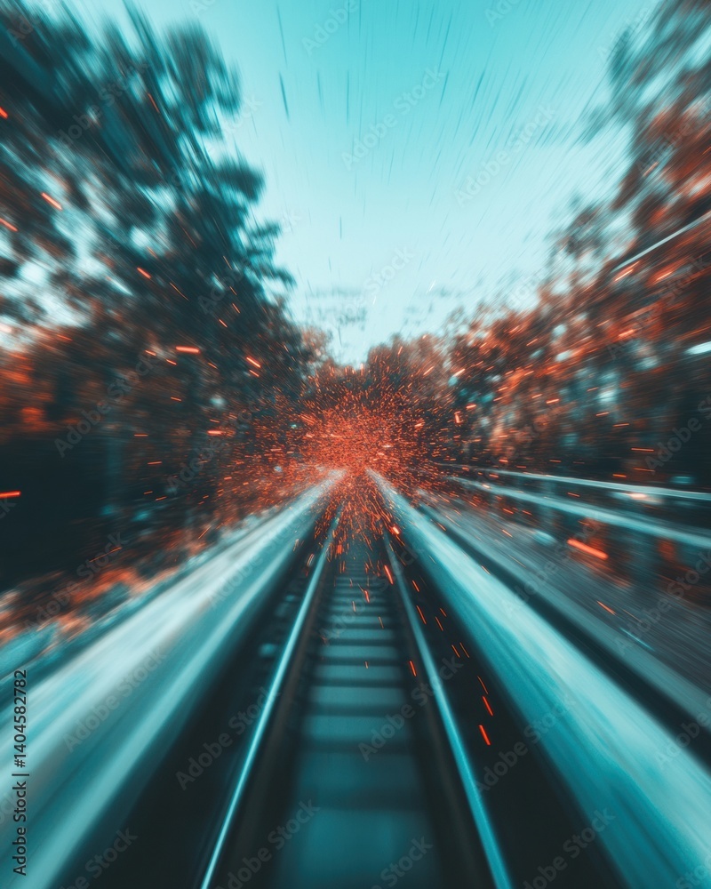 Poster Hyperdynamic Digital Transit Immersive Motion Visualization of High-Speed Transportation Transformation with Quantum Data Flow Aesthetic