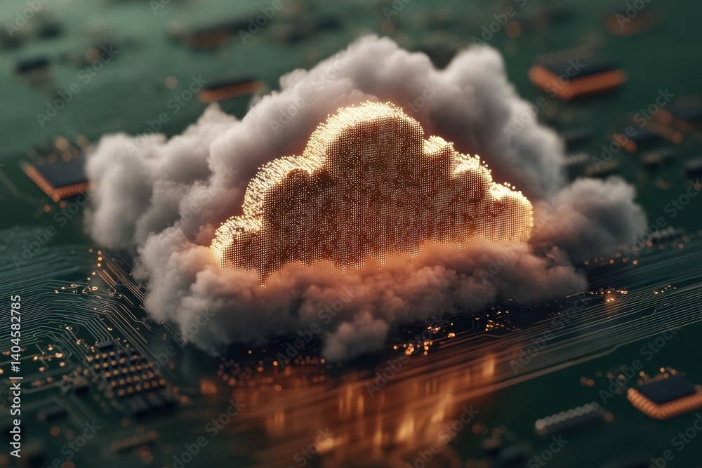Aufkleber Quantum Cloud Security Luminescent Golden Digital Infrastructure Visualization - Next-Gen Cybersecurity Transformation for Enterprise Tech Innovation