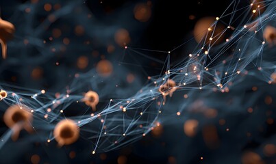 Abstract Digital Network Connection Orange Glowing Nodes Futuristic Technology Background Modern Elegant Design Science Data Visualization Plexus     
