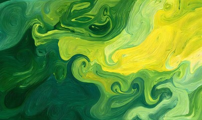 Abstract Green Yellow Swirl Texture Background Digital Painting Modern Art Design Graphic Illustration Fluid Artistic Wallpaper Vibrant Nature        