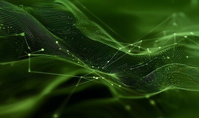Abstract Green Network Digital Wave Background Modern Technology Design Elegant Futuristic Lines Pattern Graphic Illustration Smooth Flowing Lines    