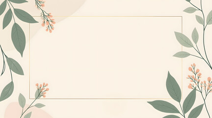 Obraz premium Elegant floral border with soft pastel leaves and flowers on beige background, perfect for minimalist design