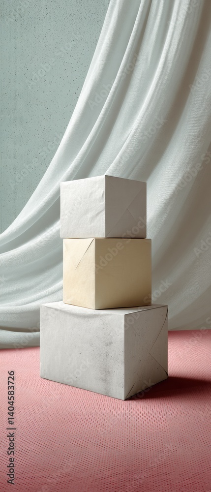 Poster Minimalist Design Elegance Architectural Geometric Cubes in Soft Neutral Palette - Contemporary Spatial Composition for Premium Branding and Creative Visual Merchandising