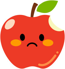 Unhappy apple character - cartoon red fruit with face and leaves