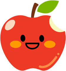 Happy Apple Character-Cartoon Red Fruit With Face and Leaf  

