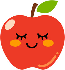 Shy apple character - cartoon red fruit with face and leaves