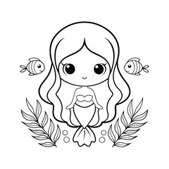 cute mermaid and fish  seaweed like trees and sand (1).eps