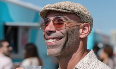 Urban Street Food Revival Vibrant Millennial Festival Experience with Retro-Cool Styling, Outdoor Culinary Celebration of Community Connection