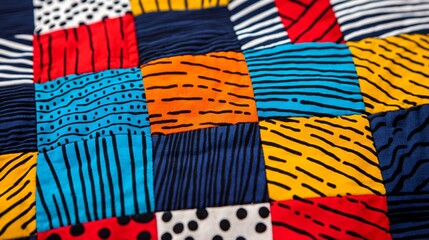 Vibrant Patchwork Quilt Fabric Texture Close Up Colorful Squares Design