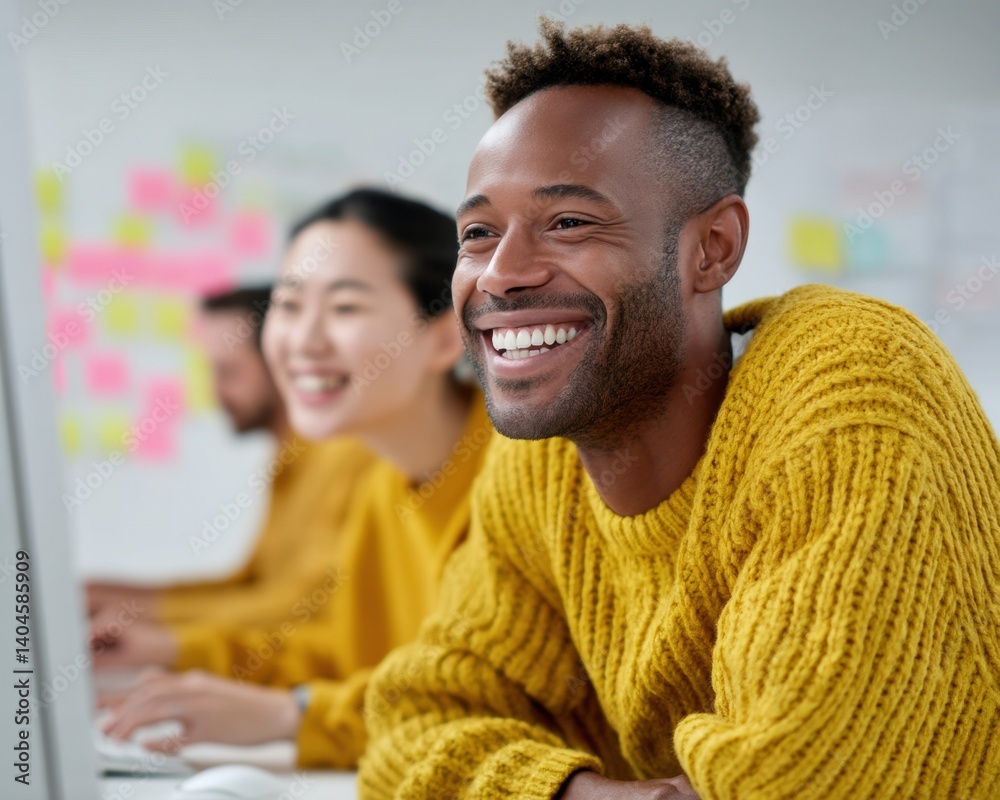Aufkleber inclusive tech collaboration vibrant millennial professionals in cozy knit sweaters pioneering creat