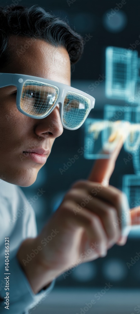 Poster Immersive AR Innovation Gen Z Tech Professional Exploring Futuristic Mixed Reality Interface with Cutting-Edge Holographic Interaction and Digital Workspace Transformation