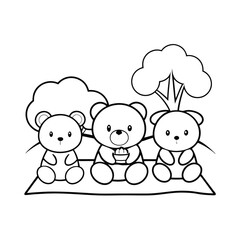 Obraz premium cute stuffed animals picnic add tree and grass c (1).eps