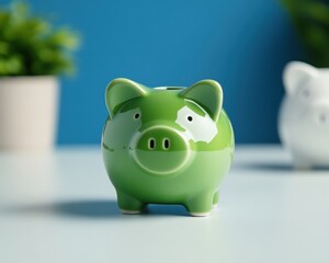 Fototapeta premium Minimalist Financial Empowerment Vibrant Green Piggy Bank Symbolizing Smart Investment Strategy and Sustainable Wealth Generation for Modern Savers
