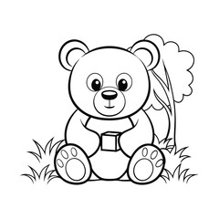 Fototapeta premium cute teddy bear with toy blocks grass and a tree (1).eps