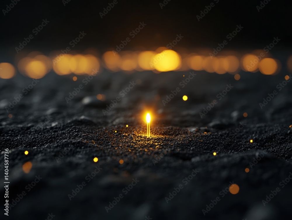 Poster illuminating innovation minimalist dark surface landscape with golden light beacon - emerging tech v