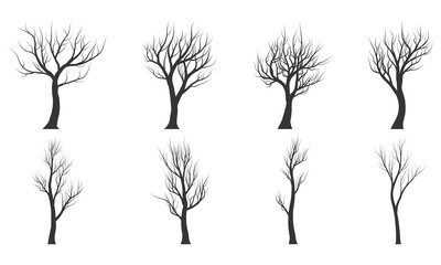 Obraz premium a set of black dead and dry tree silhouette illustration elements