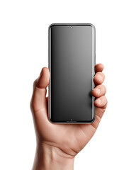 	Hand Holding Smartphone with Blank Screen on White Background