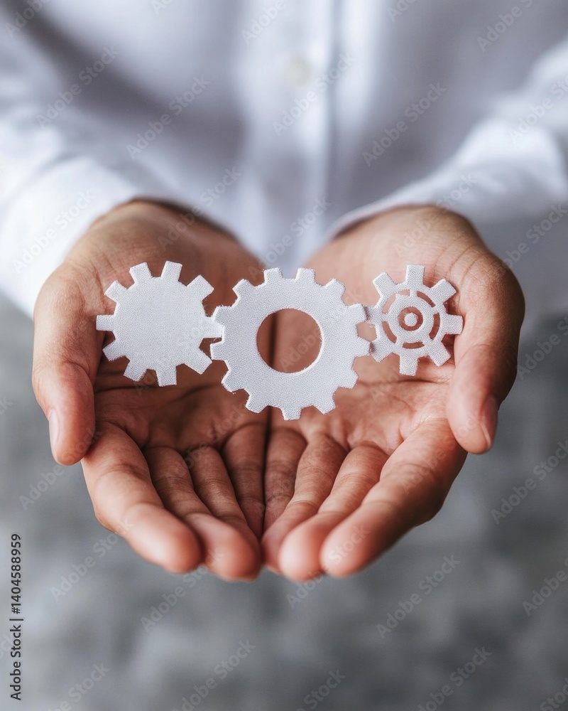 Aufkleber Minimalist Process Integration Digital Transformation Leadership with Interconnected Workflow Gears - Next-Gen Business Optimization Concept for Strategic Innovation