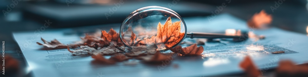 Fototapete hyperrealistic macro autumn leaf magnification with soft blue digital texture - minimalist scientifi