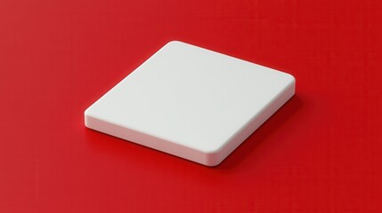 Blank white square button on red background