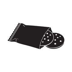 Cookie pack icon in solid black vector style with open wrapper view
