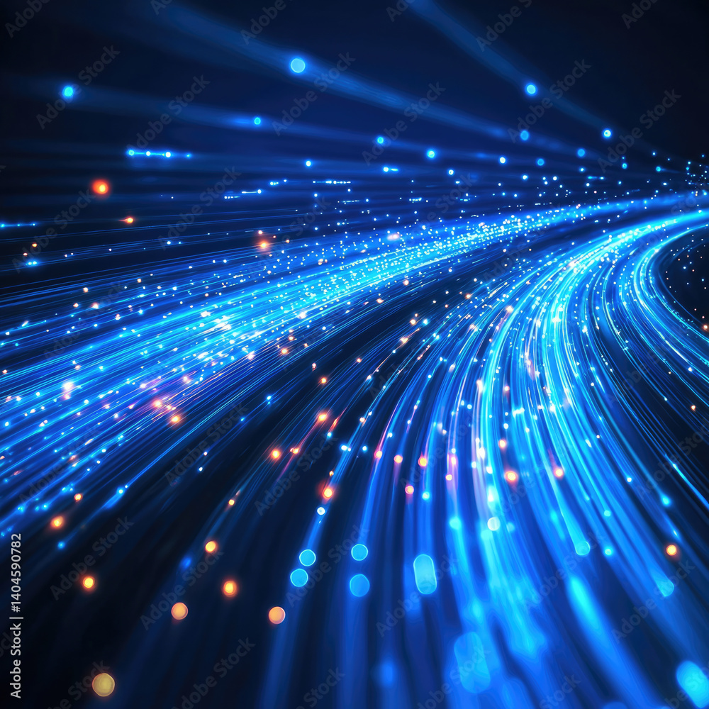 Fototapete mesmerizing display of blue light streaks and glowing particles creates dynamic sense of motion and 