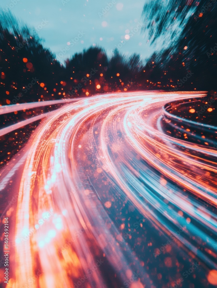 Aufkleber Quantum Motion Luminescent Data Streams Revealing Hyperreal Urban Mobility Dynamics in Cybernetic Landscape of Accelerated Digital Transformation