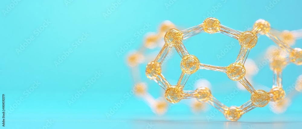 Aufkleber Quantum Network Visualization Golden Molecular Lattice in Translucent Azure - Innovative Tech Connectivity and Digital Transformation Insights