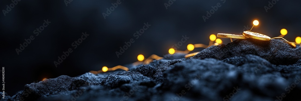 Poster Navigating Digital Terrain Illuminated Network Pathways Revealing Technological Growth and Connectivity in Dark Innovative Landscape