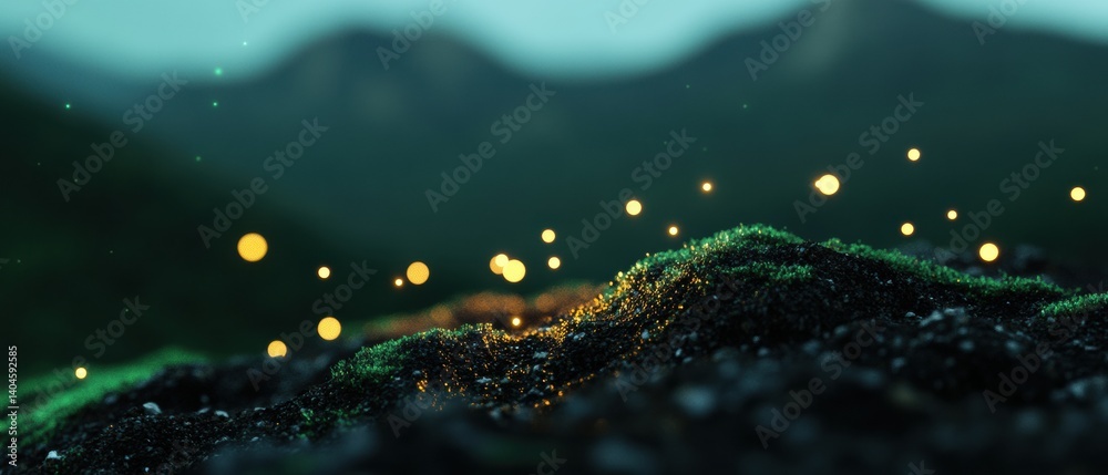 Poster Eco-Tech Illumination Biomimetic Data Visualization of Green Connectivity with Luminescent Performance Metrics in Sustainable Landscape Optimization