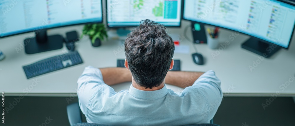 Aufkleber Next-Gen Market Intelligence Data-Driven Professional Analyzing Dynamic Analytics Dashboard with Immersive Multi-Screen Visualization - Modern Workplace Efficiency Unveiled