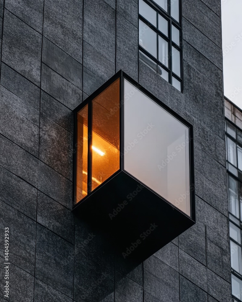 Poster architectural luminescence geometric cantilever window redefining urban minimalism - innovative desi